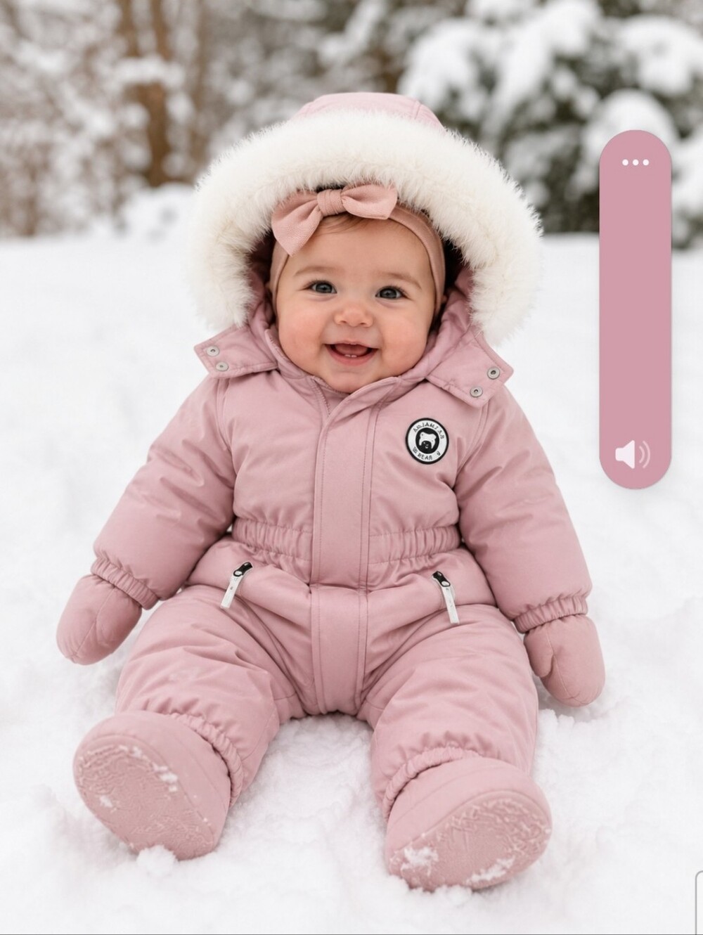 Pink Hooded Snowsuit with Fur Trim